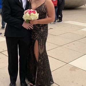 Mori lee prom dress black and nude